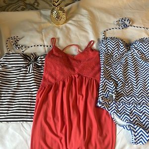 M 4 pieces Old Navy Tankini bathing suit +Tankini Top EUC & Dress swim cover